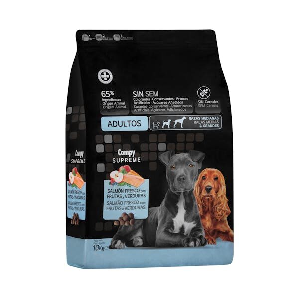 Compy Mercadona Comida perro adulto Supreme salmón fresco razas medianas y grandes 10kg