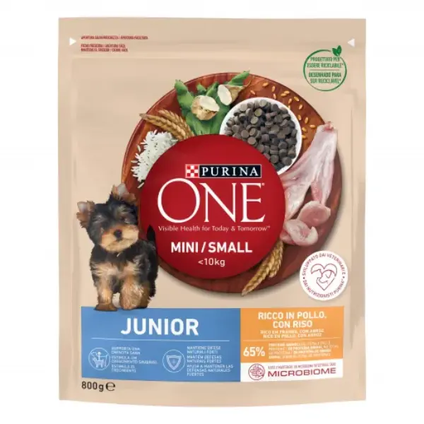 PURINA ONE Pienso Mini Dog Junior Pollo y Arroz 800 GR