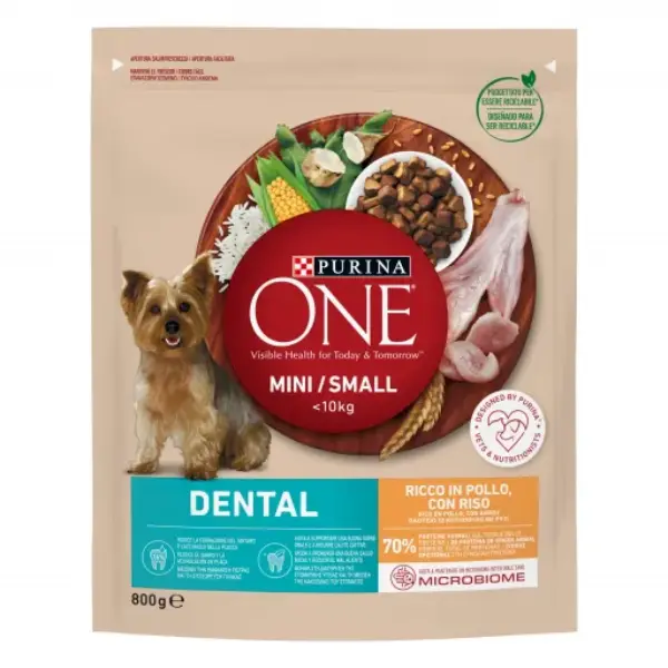 PURINA ONE Pienso Dental para Perros Mini de Pollo y Arroz 800 GR