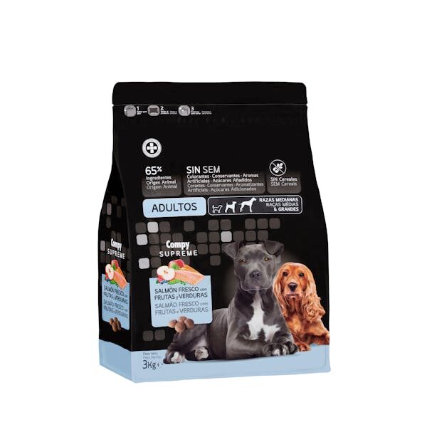 Compy Mercadona Comida perro adulto Supreme salmón fresco razas medianas y grandes 3kg