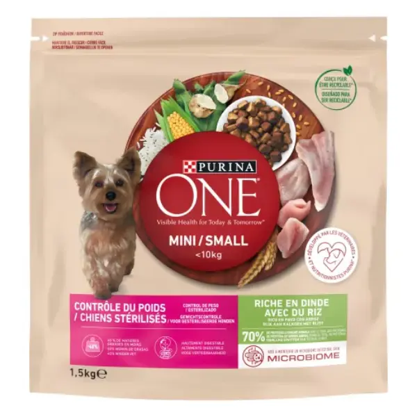 PURINA ONE Pienso Control de Peso para Perros Mini de Pavo y Arroz 1