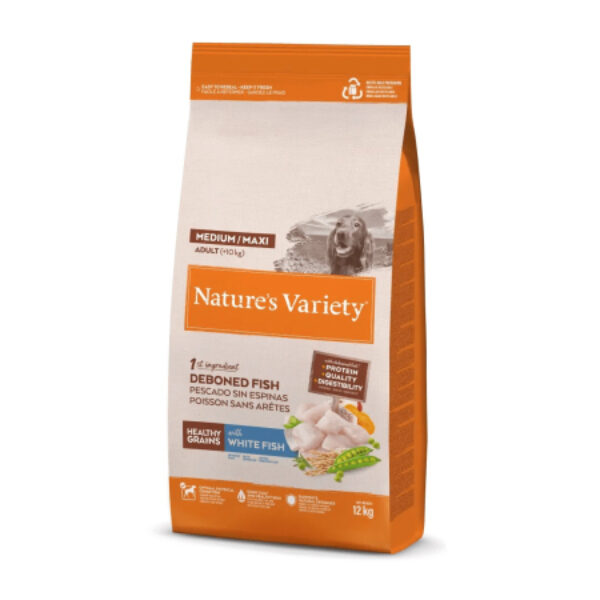 Nature`s Variety Healthy Grain Adult Medium Maxi Pescado Blanco 12kg
