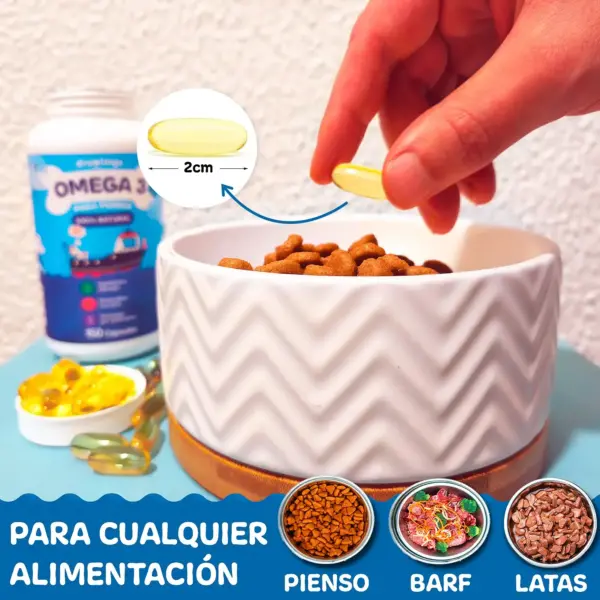 Enseñando el tamaño de la capsula de omega 3 para perros y gatos droolings