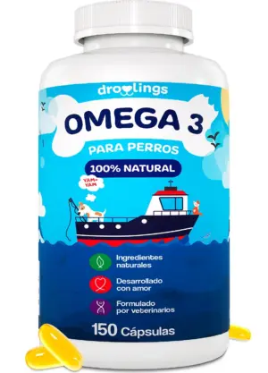 botella de omega 3 con 150 capsulas de la marca droolings
